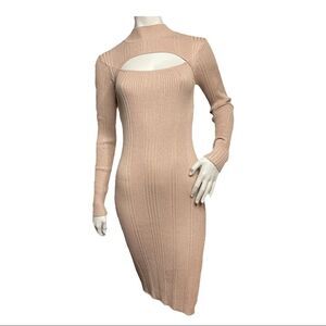 NEW House of Harlow 1960 Revolve Dress Nude Rib Knit Keyhole Bodycon M